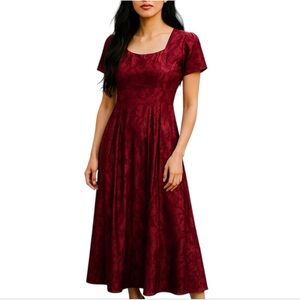 Vintage All That Jazz Navy Blue Floral Jacquard Maxi Dress Square Neck 90s 3/4